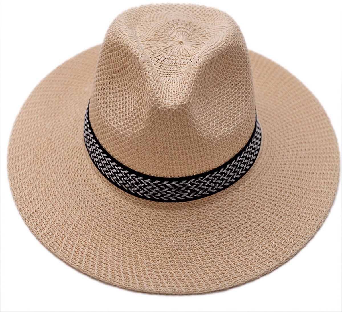 Zonnehoed Heren - Brede Rand Fedora Hoed met UV Bescherming - Strohoed voor Strand, Vakantie, Tuin en Reizen - Khaki