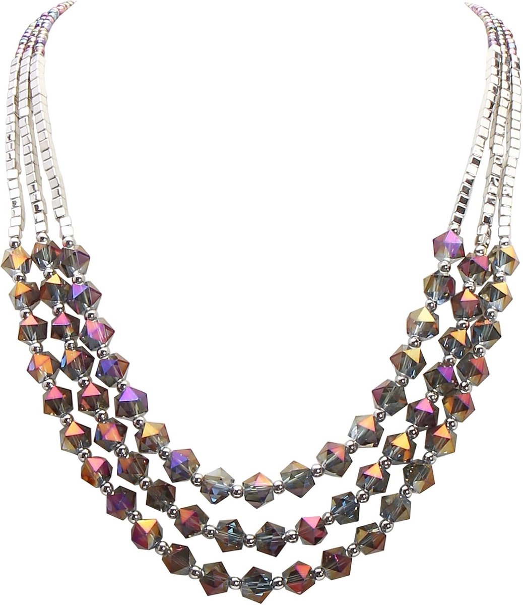 Bocar ketting voor dames - 3 lagen kralen - kristallen kralen - trendy feestaccessoire - SnelShoppen