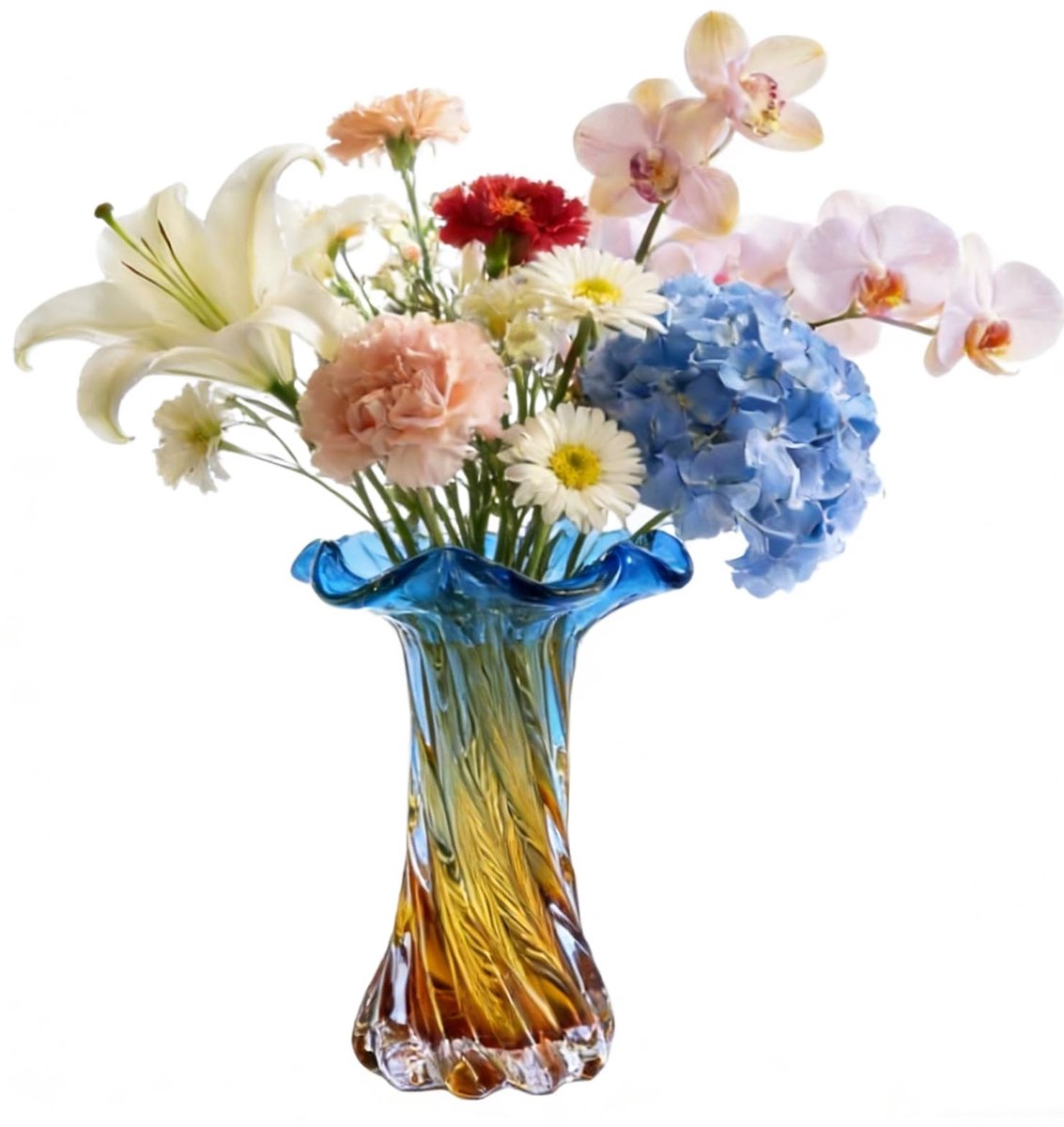 Glazen vaas - handgeblazen - blauwe en gouden gradiënt - perfecte decoratie voor tafelstukken - ShopVlot