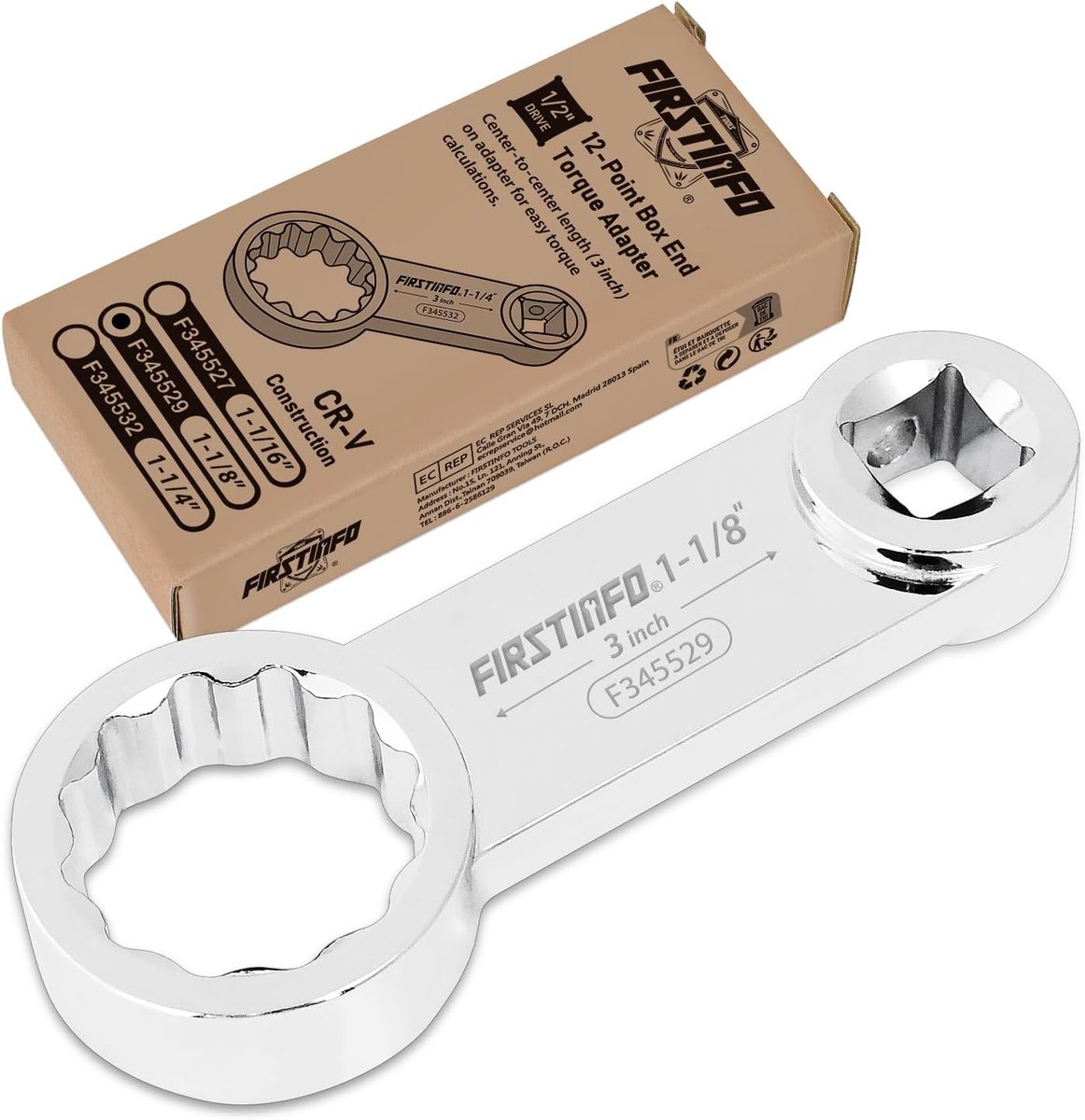 Torque Adapter 1/2 Inch 1-1/8 Inch - CR-V Staal - 12 Punten - Voor nauwkeurige torsiecalibratie - ShopVlot