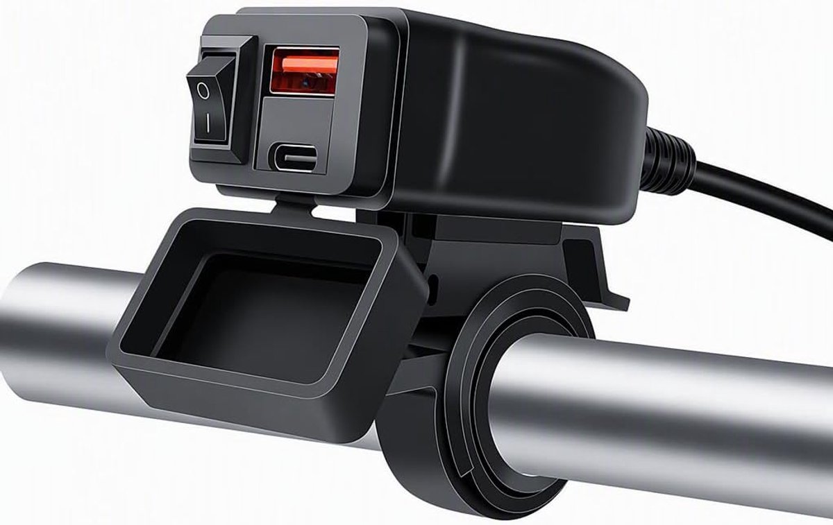 USB-oplader motorfiets 48 W - QC3.0 18 W + PD3.0 30 W - met schakelaar en led-voltmeter - ideaal voor onderweg - ShopVlot