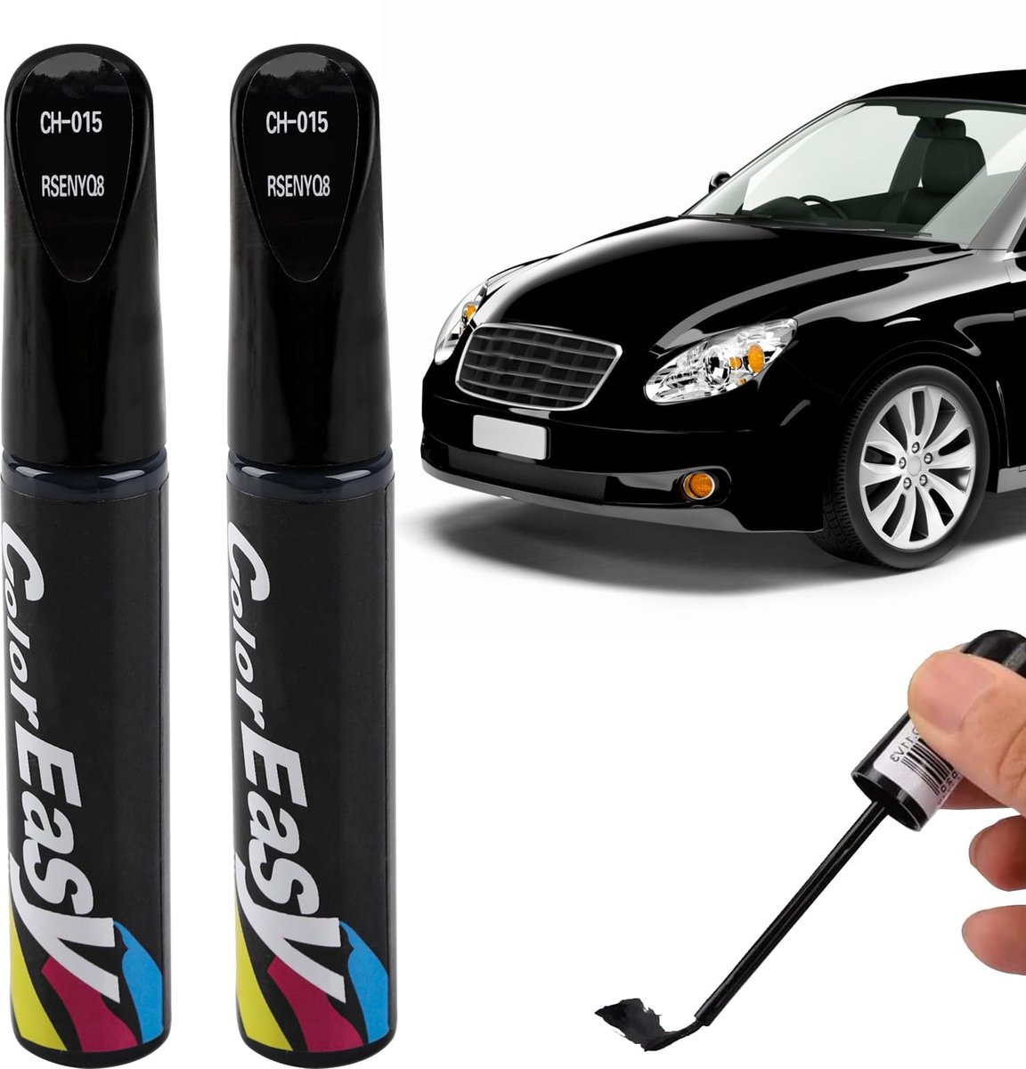 Autolakstiften set van 2 - zwart 12 ml - krasbestendig - ideale lakreparatie voor auto - ShopVlot