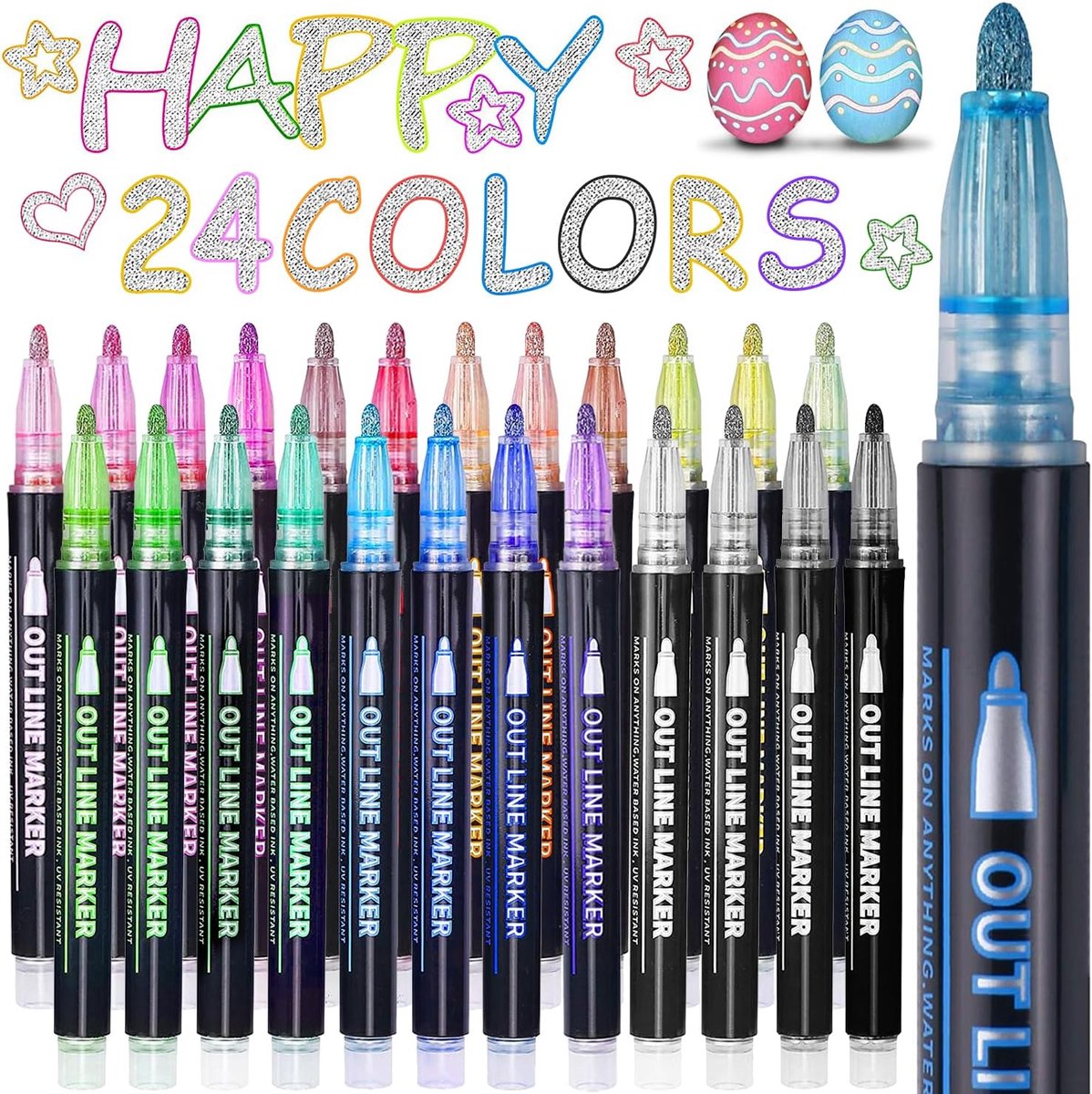Glitterpennen 24 Stuks - Metallic Magic Pens - Creatieve uitspattingen - Perfect voor kinderen - ShopVlot