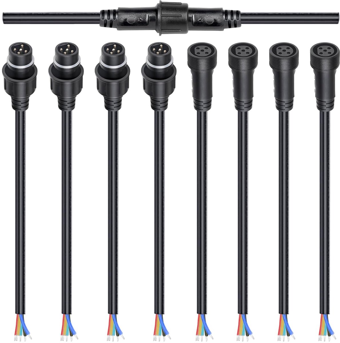 5 pin waterdichte kabelconnector set - 16 AWG, 28 cm - met getinde connectors - ideaal voor waterdichte toepassingen - ShopVlot
