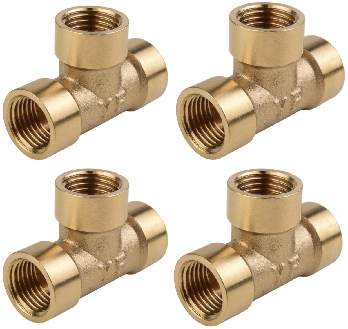 Messing T-stuk 1/4 inch Binnendraad - Set van 4 - 3-Wege Verdeler - Perfect voor CO2 Aquarium - ShopVlot