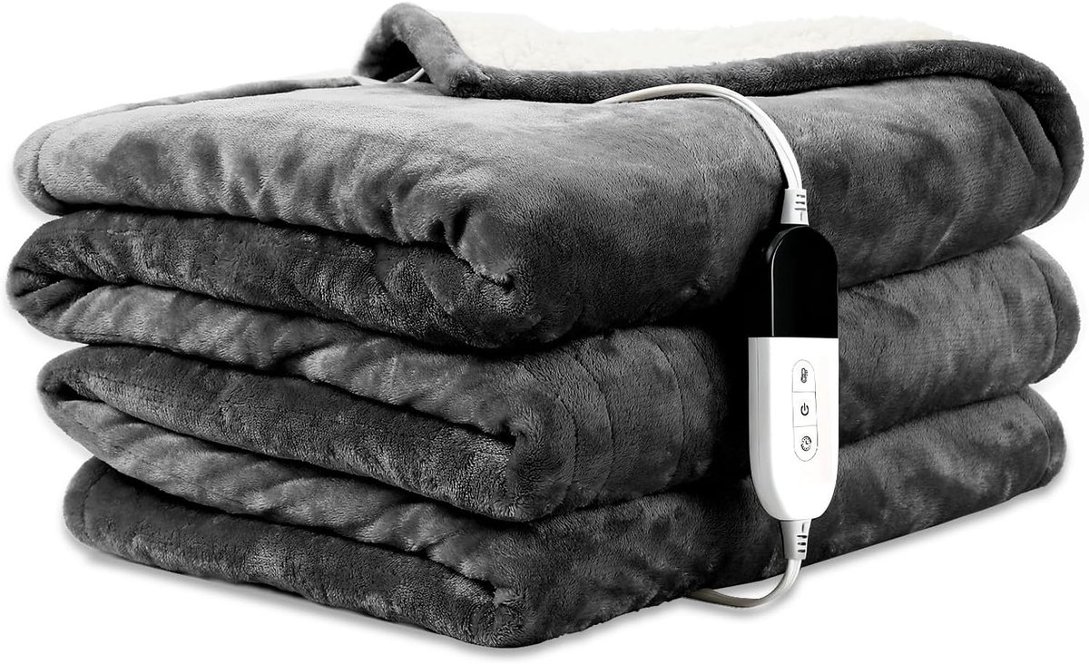Verwarmde deken 150 x 200 cm - grijze flanel - 6 warmtestanden - ideaal voor bed en bank - ShopVlot