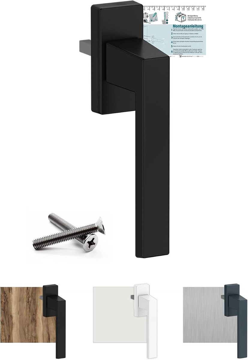 Raamkruk diepzwart 35 mm - aluminium - ergonomisch ontwerp - geschikt voor houten en kunststof deuren - ShopVlot