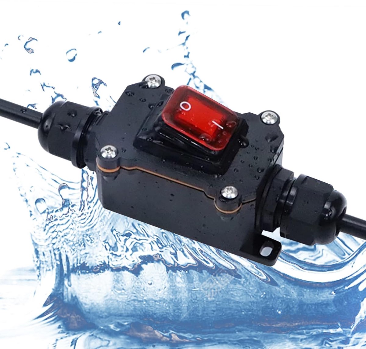 12V Inline Kabelschakelaar - IP67 Waterdicht - Met Rode LED Drukknop - Geschikt voor Buitengebruik - ShopVlot