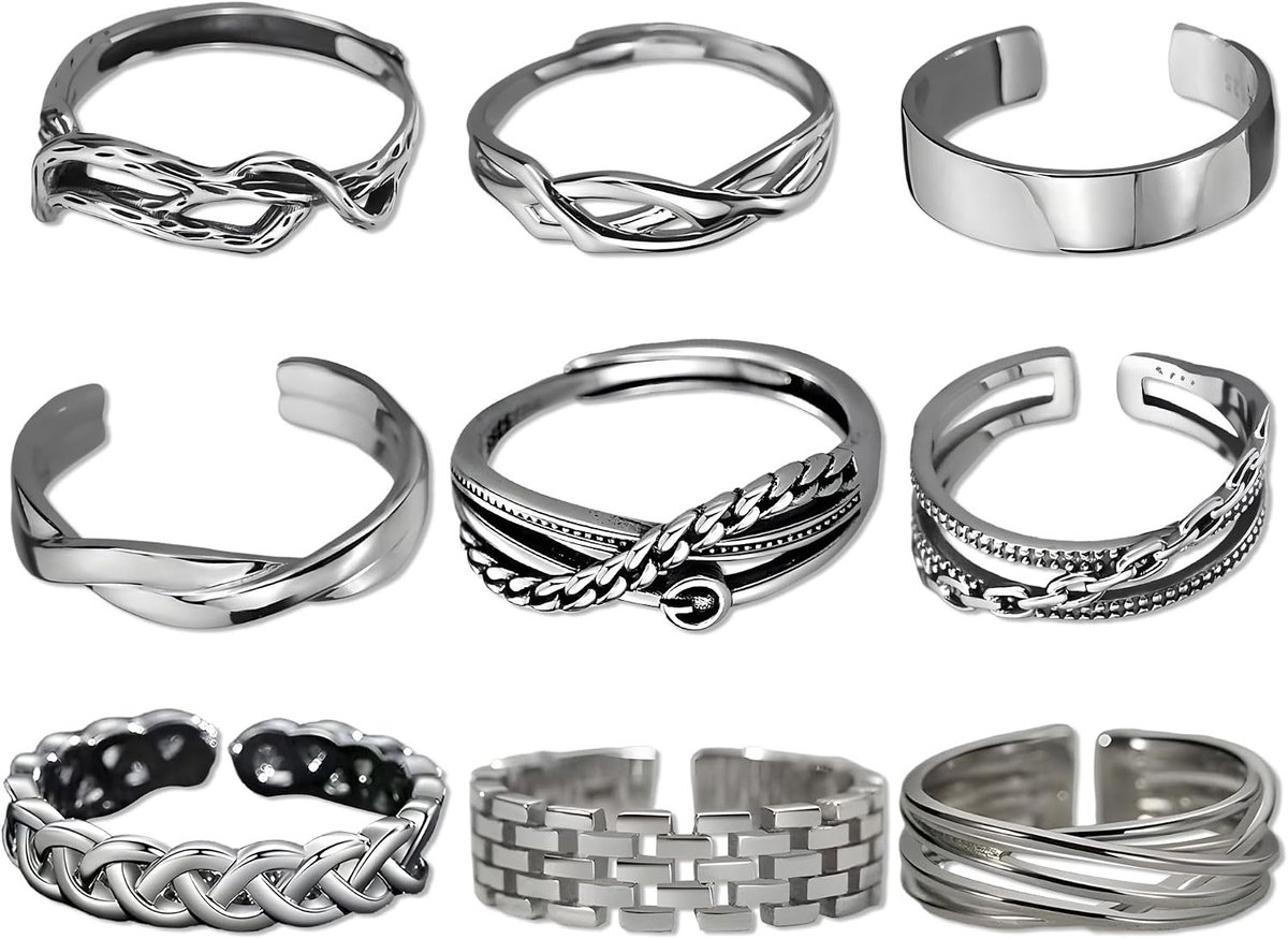 Hip Hop Ringen Set van 9 - Verstelbaar Vintage Stijl - Eenvoudig en Veelzijdig - Perfect voor Elke Gelegenheid - ShopVlot