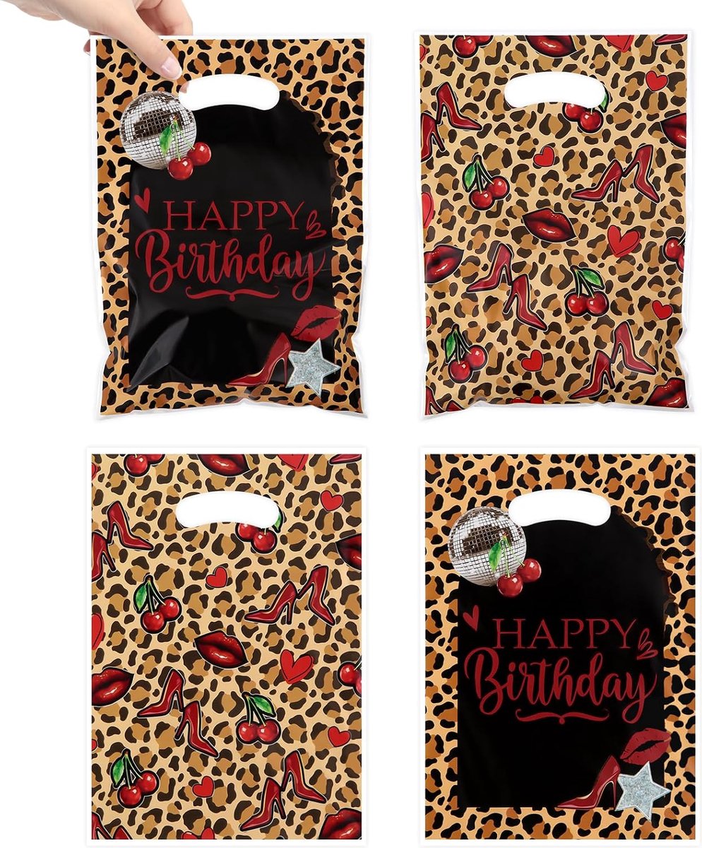 Verjaardagscadeau zakken 50 Pack - 18x25cm parelmoer plastic - luipaardprint - feestelijke goody bags voor vrouwen - ShopVlot