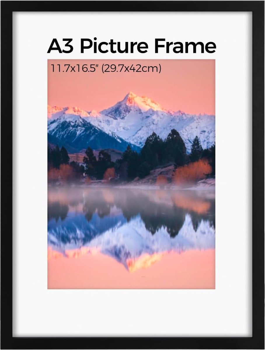 Fotolijst A3 29,7 x 42 cm - Houten lijst met witte passe-partout - Voor verticale of horizontale wandmontage - ShopVlot