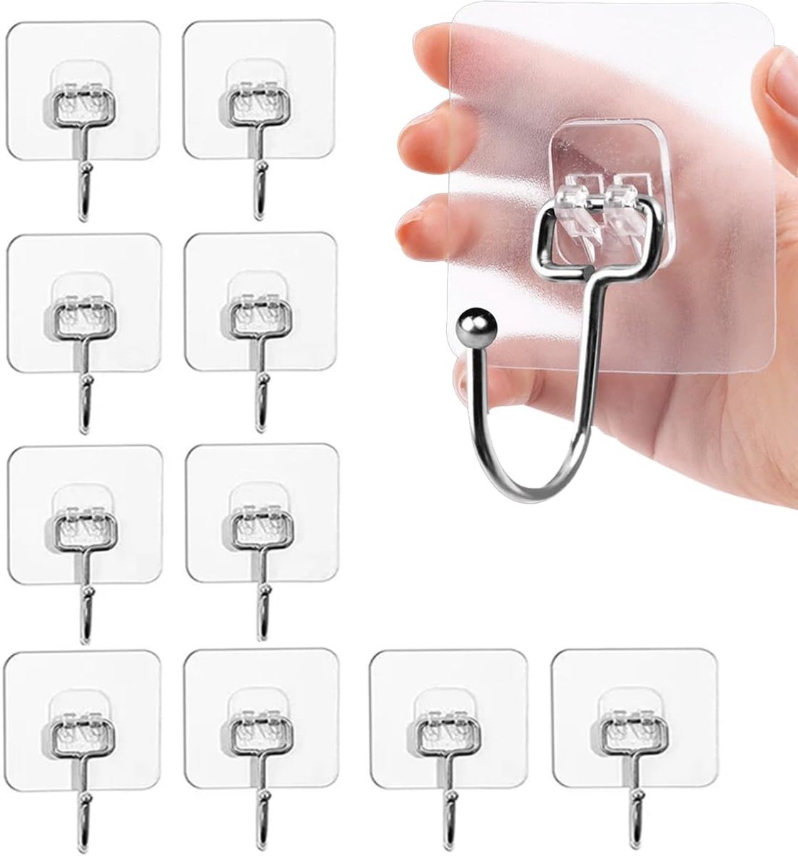 Adhesive haken pack van 10 - extra sterke haken - groot formaat - ideaal voor keuken en badkamer - ShopVlot