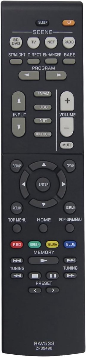 Afstandsbediening voor Yamaha AV Receiver - RAV533 ZP35490 - Gebruiksklaar - Eenvoudig te bedienen - ShopVlot