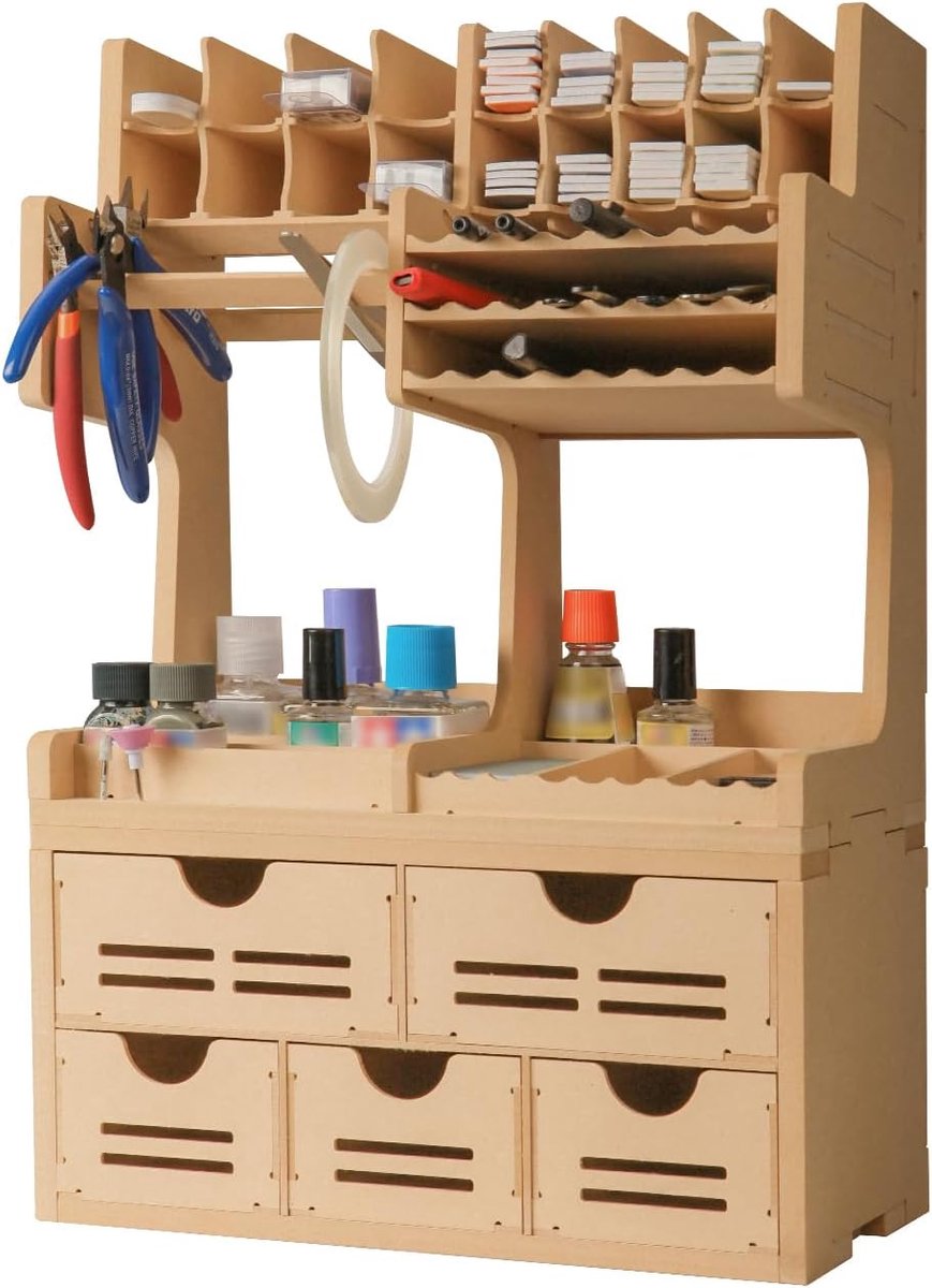Opslagrek modelbouwtools - MDF materiaal - Ruimtebesparend ontwerp - Voor efficiënt gereedschapbeheer - ShopVlot