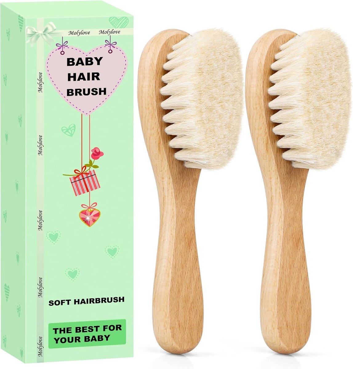 Baby haarborstel set - 2 stuks - houten handvat - zachte geitenharen borstel voor ontspanning - ShopVlot