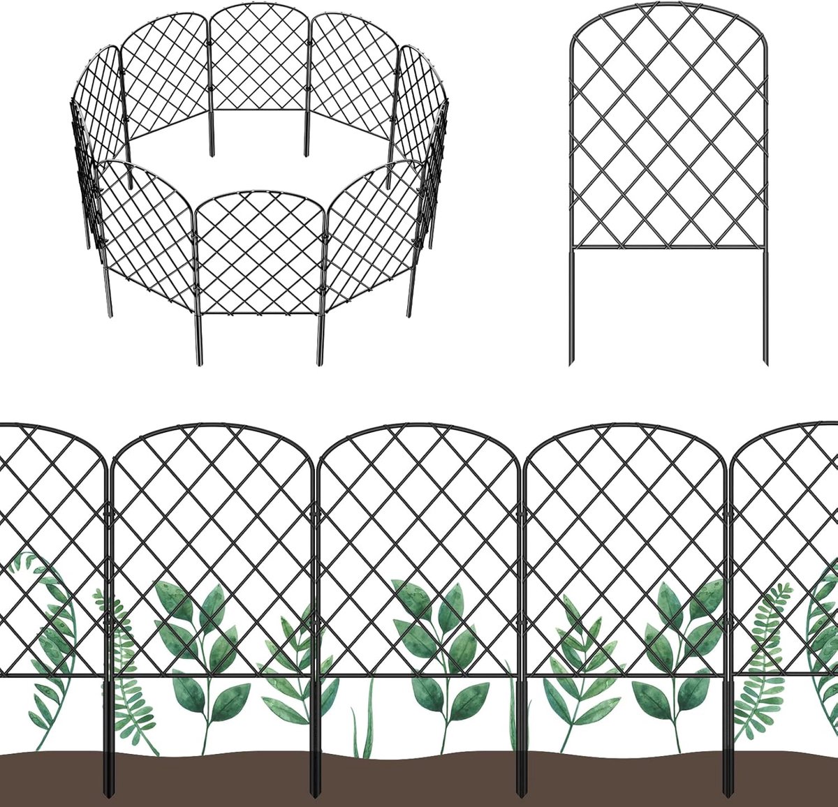 SnelShoppen - 10 Stuks Decoratieve Tuinhekken, Dierbarrière, RVS Metaaldraad, 10ft x 24inch, Arched Tuinrand, Buiten Patio Tuin