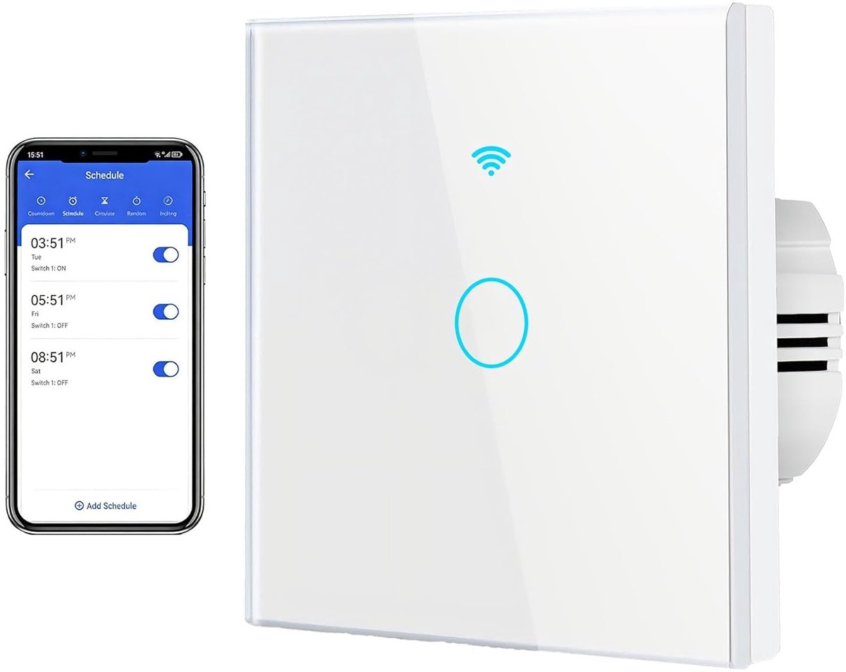 Wifi Smart Lichtschakelaar - Wand Touch Switch - Wit Glazen Paneel - App en Stemcontrole - ShopVlot