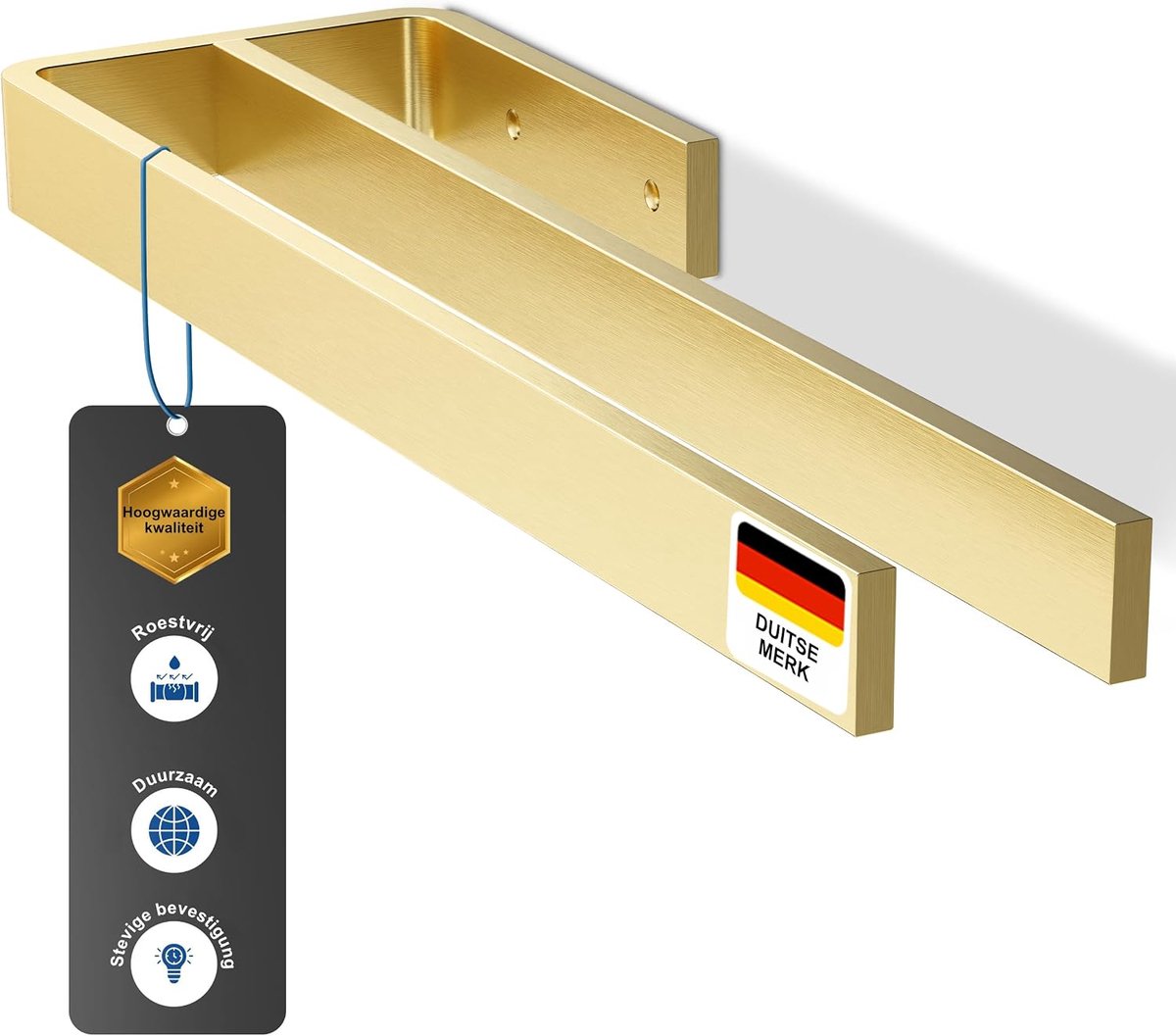 Handdoekenhouder 15 inch - Geborsteld messing aluminium - Dubbele handdoekrek - Ruimtebesparend voor badkamer en keuken - ShopVlot