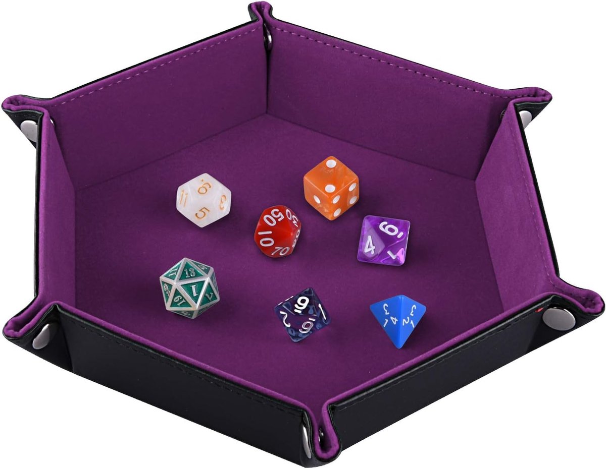 Dobbelsteenhouder hexagonaal - donkerpaars fluweel - PU leer - praktisch voor Dungeons and Dragons - ShopVlot