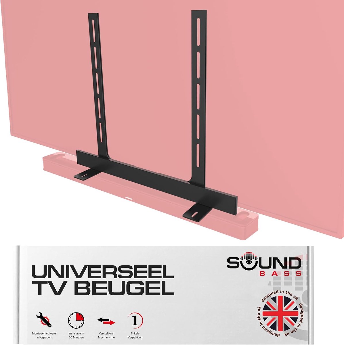 SnelShoppen - Universele TV Beugel Zwart Geschikt voor Smart Soundbars, Makkelijk te Monteren en Onzichtbaar, Compatibel met Diverse Modellen, Ideaal