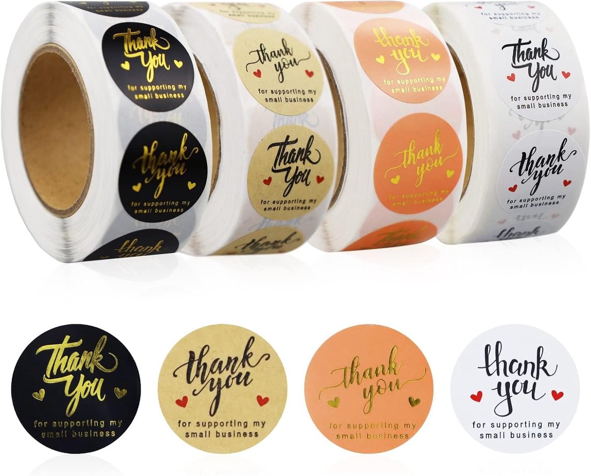 Ronde bedankstickers 2000 stuks - 2,5 cm - 4 kleuren - Zelfklevend voor enveloppen en kaarten - ShopVlot