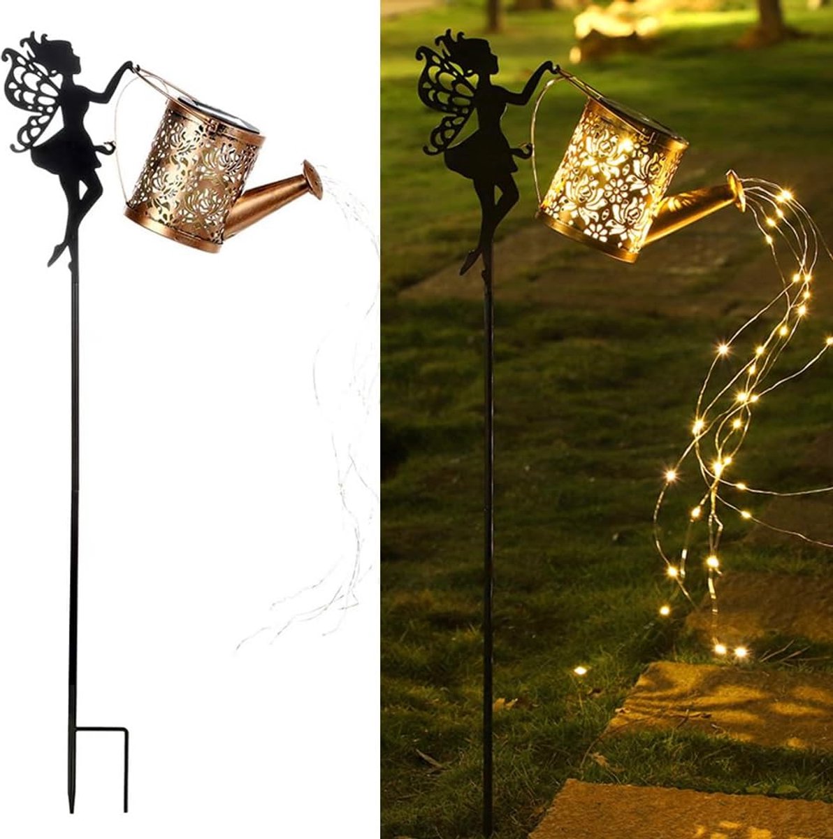 Solar Powered Fairy Water Kettle Light - Retro ijzeren tuinlamp - Waterproof en handgemaakt - ShopVlot