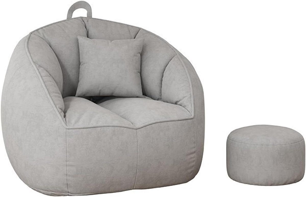 Grote zitzakstoel - Loungebank vloerkussen - Ontspannen loungen - Met bijpassende voetenbank - 75x75x65cm - Grijs