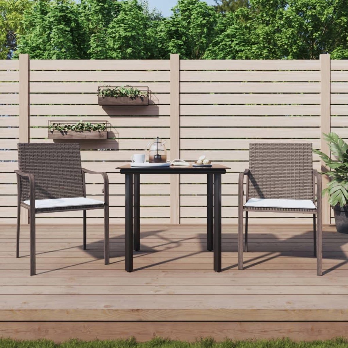Tuinmeubelset 3-delig - Balkonset Rotan - Buiten Zitten - Weerbestendig Polyrotan - 80x74 cm Tafel - Bruin Zwart