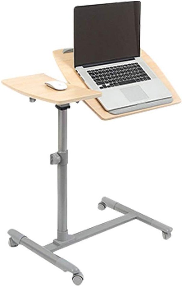 Verstelbare Heftafel - Nachtkastje Bureau - Thuiswerken - Met Wielen - 69.5 cm - Natuurlijk