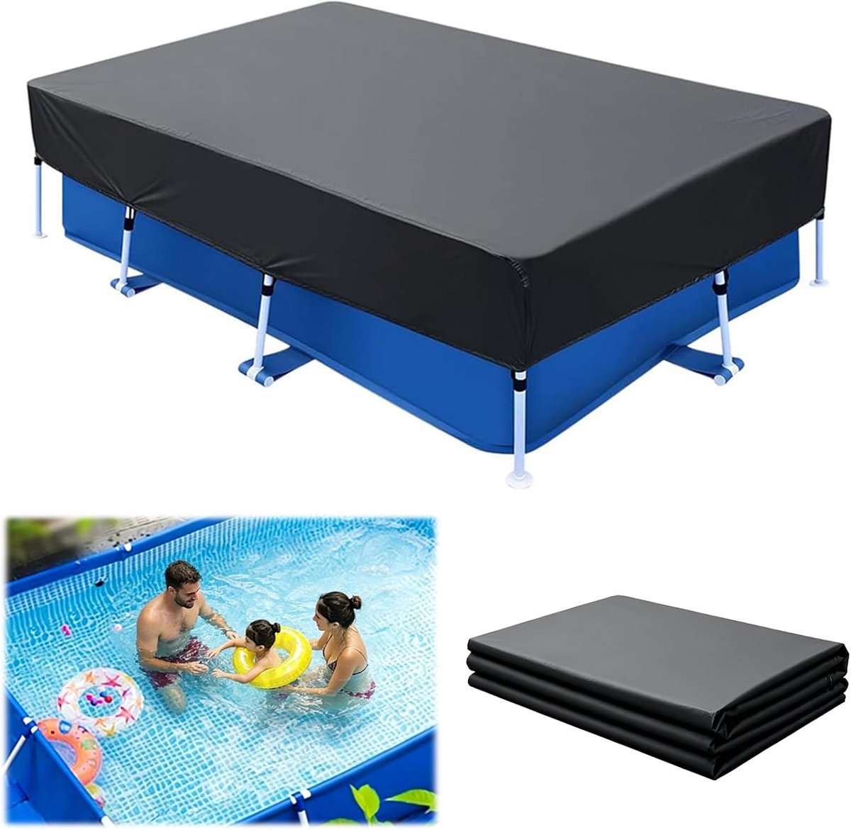 Zwembadafdekking 225x150cm - Opvouwbare PE folie - Zomer en winterbescherming - UV bestendig en waterdicht - SnelShoppen