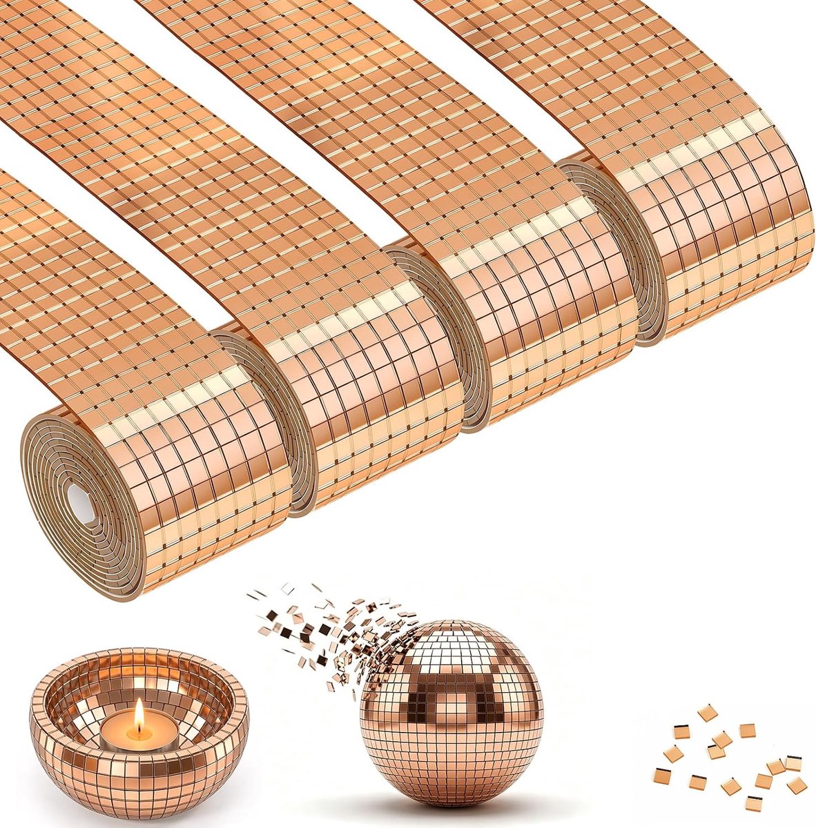 Mosaic tegels zelfklevend 4 x spiegel - 5 x 5 mm - mini spiegel tegels - creatieve wanddecoratie - SnelShoppen