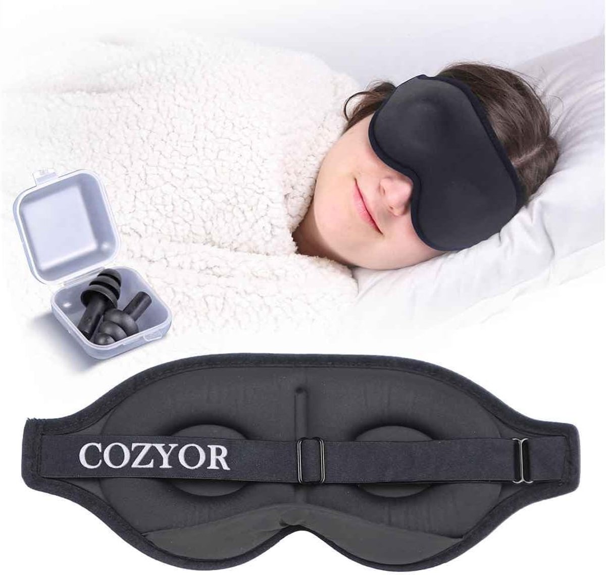 Slaapmasker 3D Kussen - 100% Donker - Ergonomisch Ontwerp - Voor Zijslapers met Oordopjes - SnelShoppen