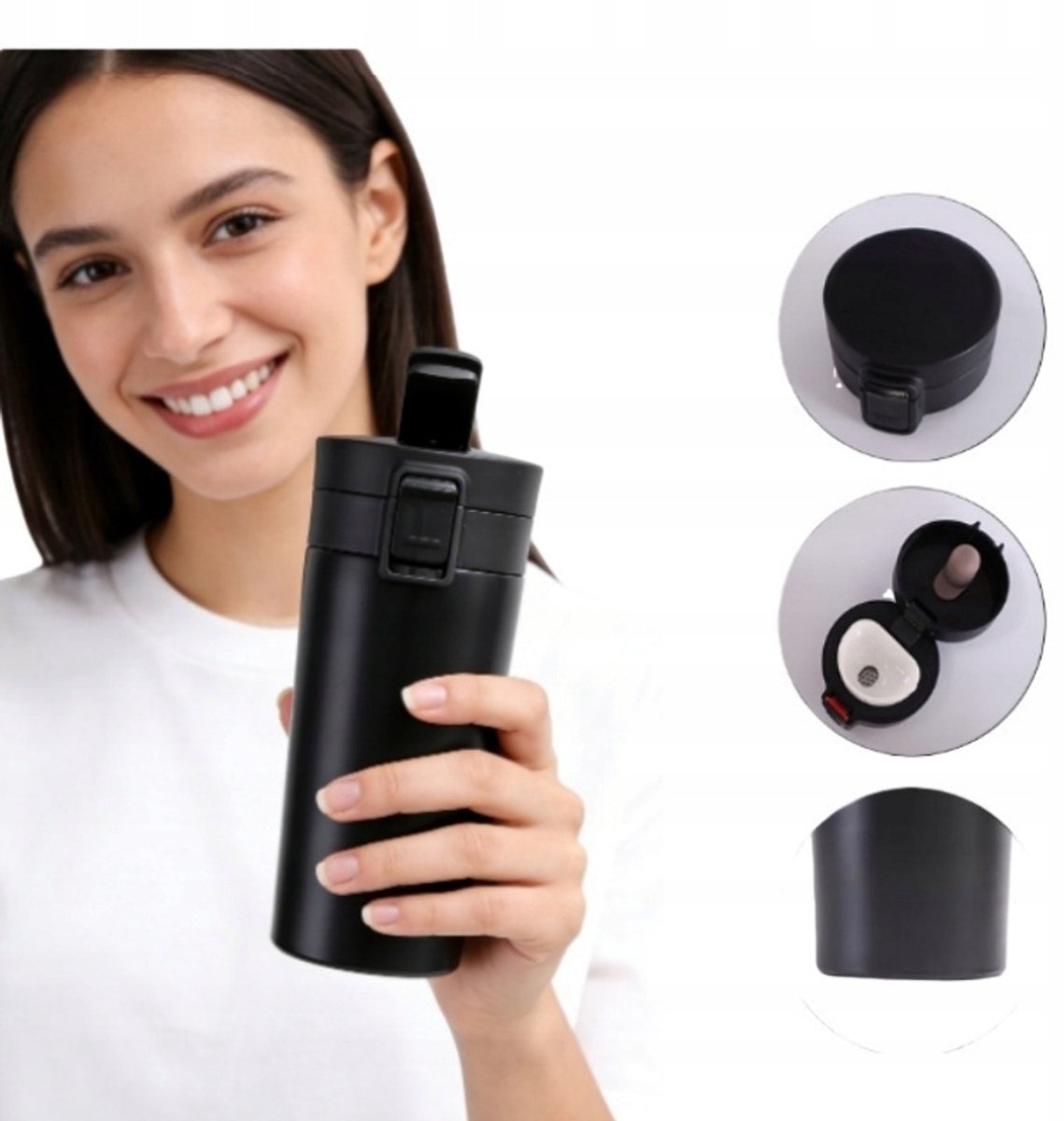 Merkloos Thermosbeker met Zeef - 380ml - Zwart
