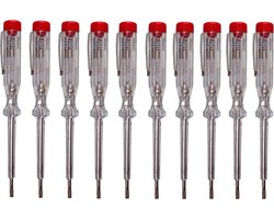 + H Werkzeug 45200 standaardtester 10 x 45200 spanningstester/fasetester tot 250 V GS getest volgens VDE 0680 Made in Germany, transparant/rood, 140 mm