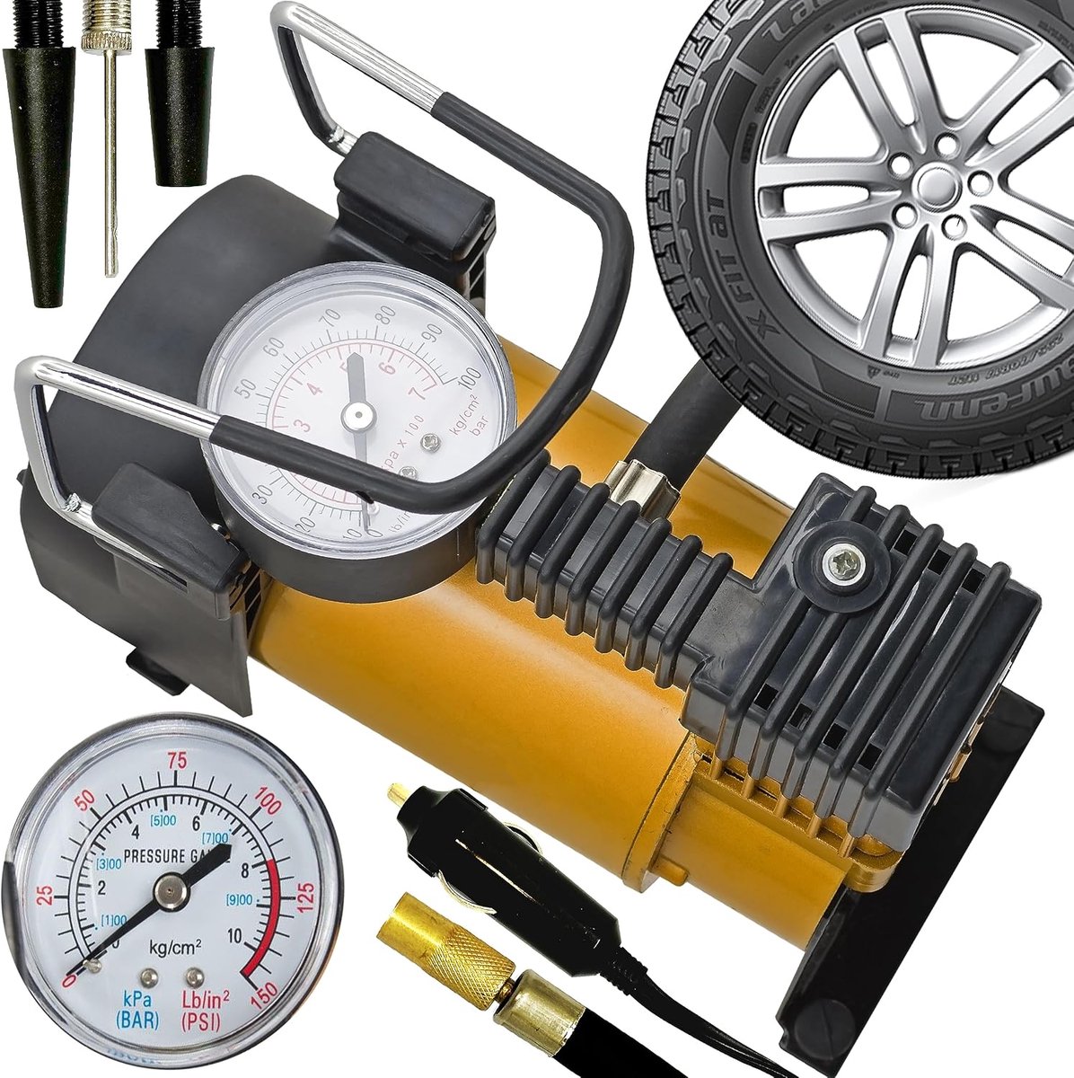 12V luchtcompressor met 3 ventieladapter, luchtcompressor voor fiets, auto, bal, motorfiets, luchtkussens en luchtbedden, autoluchtpomp, mini aluminium compressor, bandenpomp