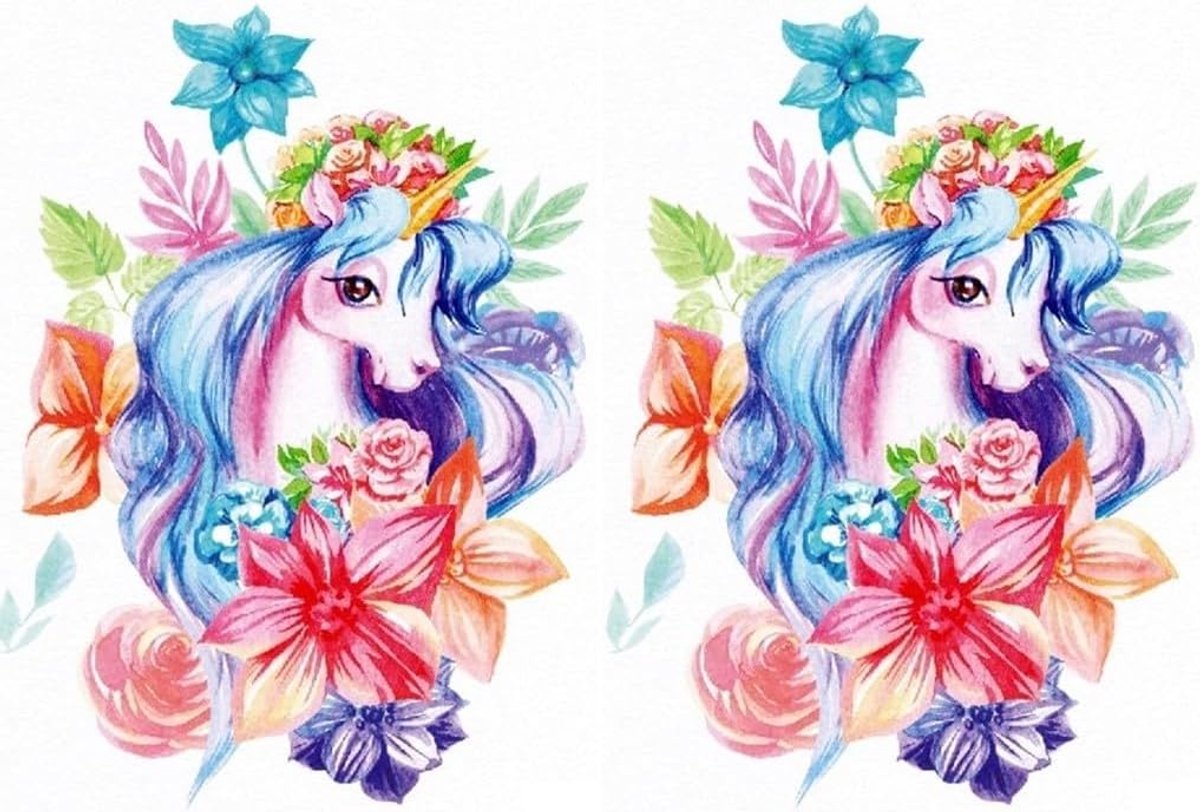 2 vellen eenhoorn-tatoeages, eenhoorn-tattoo, paard, tatoeage, festival, tatoeage, fake tatoeage, TH123 x