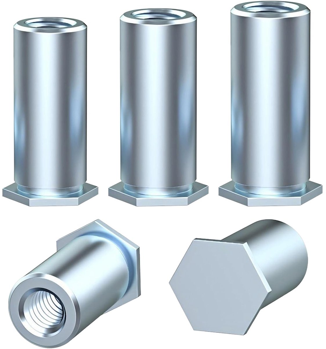 Klinkmoeren, M3 x 10 mm, platte kop, zeskant, van koolstofstaal, voor metaal, staal