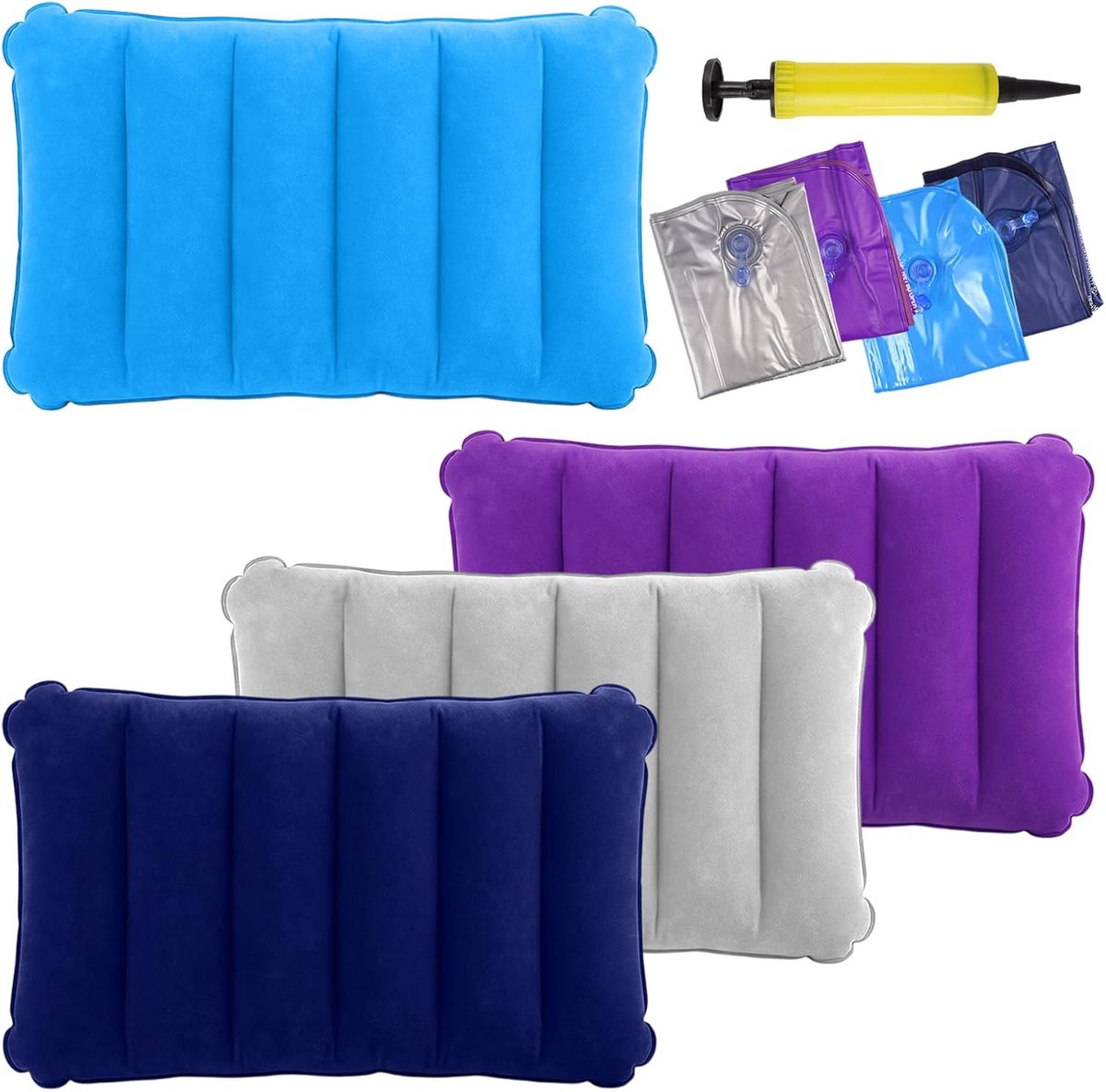 4 stuks opblaasbaar strandkussen, reiskussen, opblaasbaar, comfortabel met een pomp, waterdicht strandkussen, opblaasbaar zitkussen, 30 x 47 cm, voor outdoor, reizen, wandelen