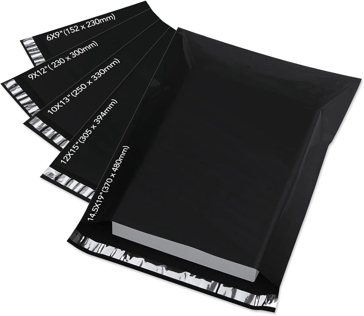 Goederenzendingen, 5 verschillende maten van elk 10 stuks, plastic verpakkingsmateriaal, pakketten voor verzending, waterdichte en scheurvaste verzendzakken, verzendzakken, 50 stuks