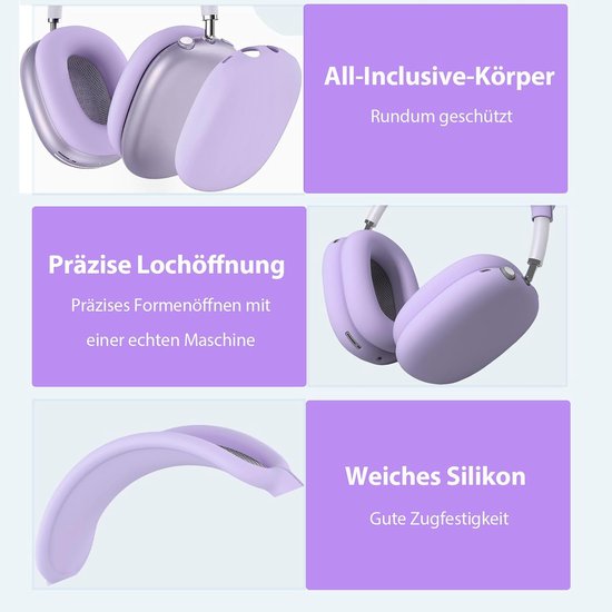 Tas compatibel met Apple Airpods Max-hoofdtelefoon, Eva harde hoes voor het opbergen van hoofdtelefoon voor reizen en buiten (paarse hoes en siliconen hoes) — afbeelding 3