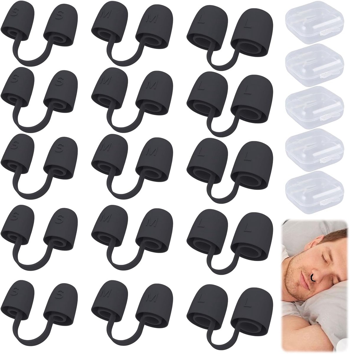 15 stuks neusspreiders (maten S/M/L), neusspreider tegen snurken, herbruikbare neusdilatator, rustig ademen, eenvoudig te bedienen, bevordert een goede slaap, met opbergdoos