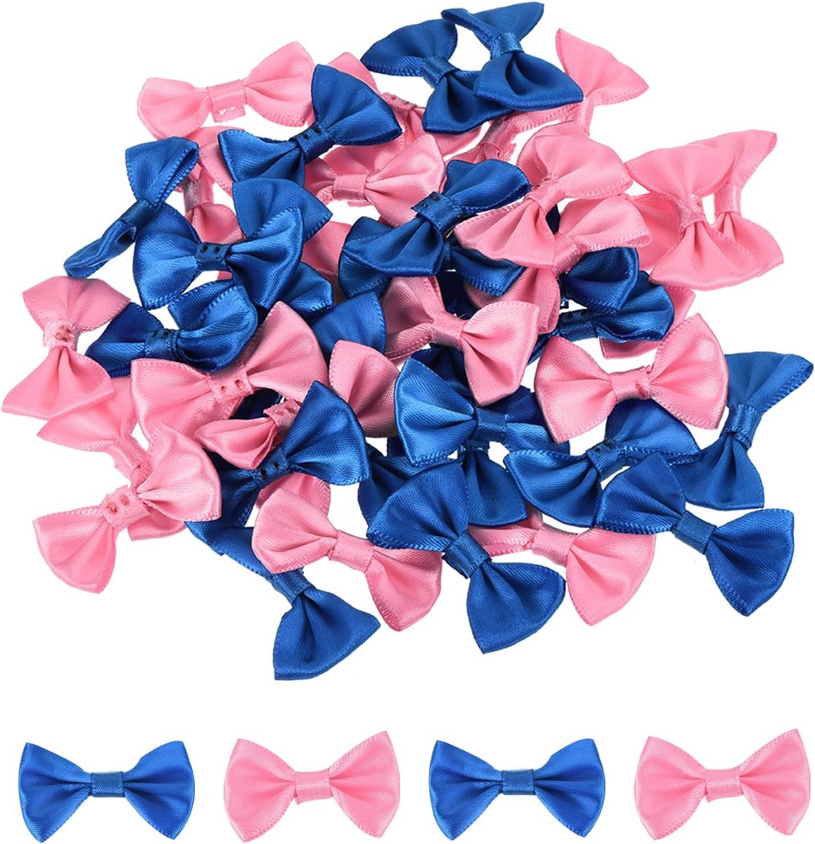 50 stuks lichtroze en lichtblauw strikken, 3,8 x 2,5 cm, mini-strikjes voor knutselen, kleine satijnen strikken, grote verpakking voor doe-het-zelf naaien, scrapbooking, huwelijkscadeau