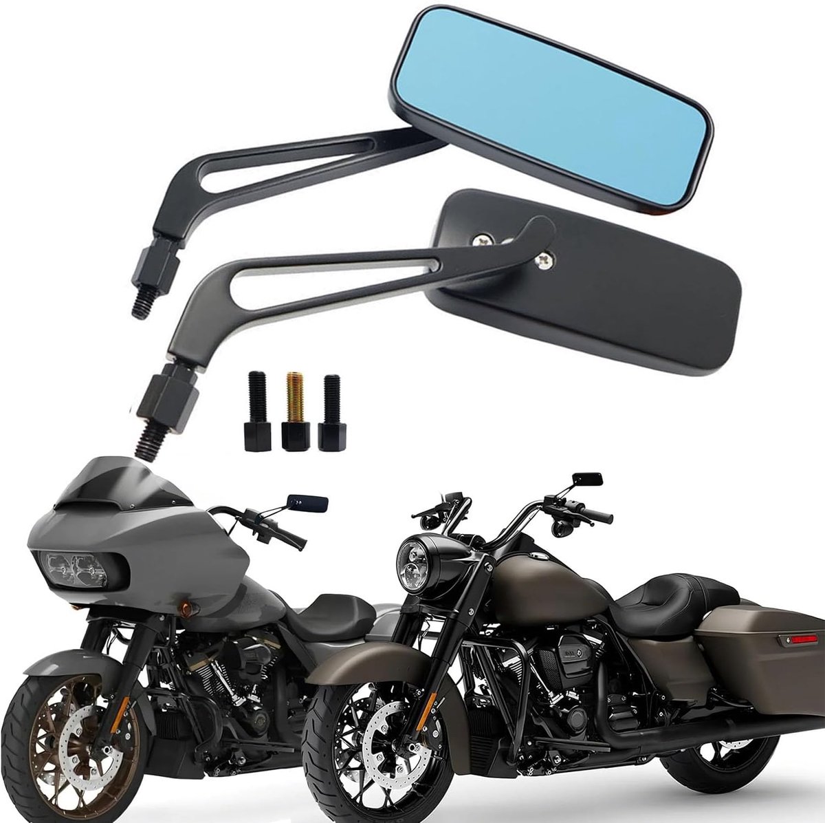 8mm 10mm Rechthoekige Achteruitkijkspiegels Blauwe Glazen Zijspiegels Compatibel met Honda Suzuki Straatfiets Cruiser Scooter Sportster Spiegel (Zwart)