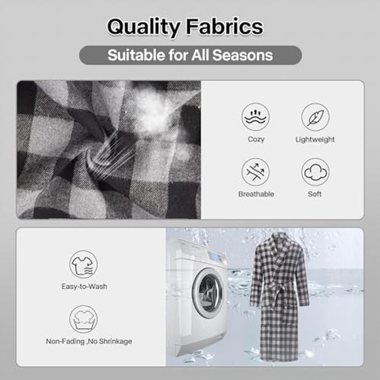 Heren Buffalo Plaid Katoenen Gewaad Lichtgewicht Badjas Sjaal Kraag Kimono Nachtkleding Loungewear Huisgewaden — afbeelding 2
