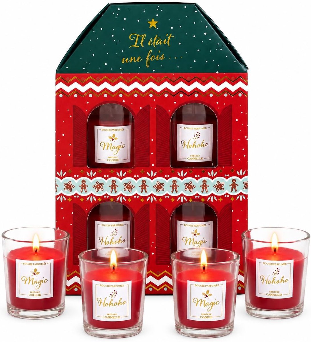 Geurende kaarsen set 16 x 20 x 8 cm - kerst kaarsen - luxe geschenkdoos - sfeervolle kerstdecoratie - SnelShoppen