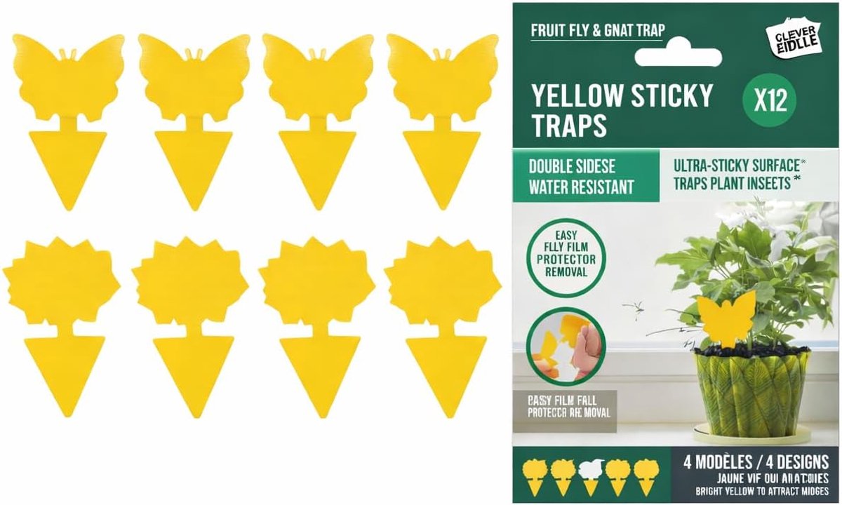 Plakvallen voor insecten - 12 Gele plakstrips - Geurloos - Ideaal voor binnenplanten - SnelShoppen