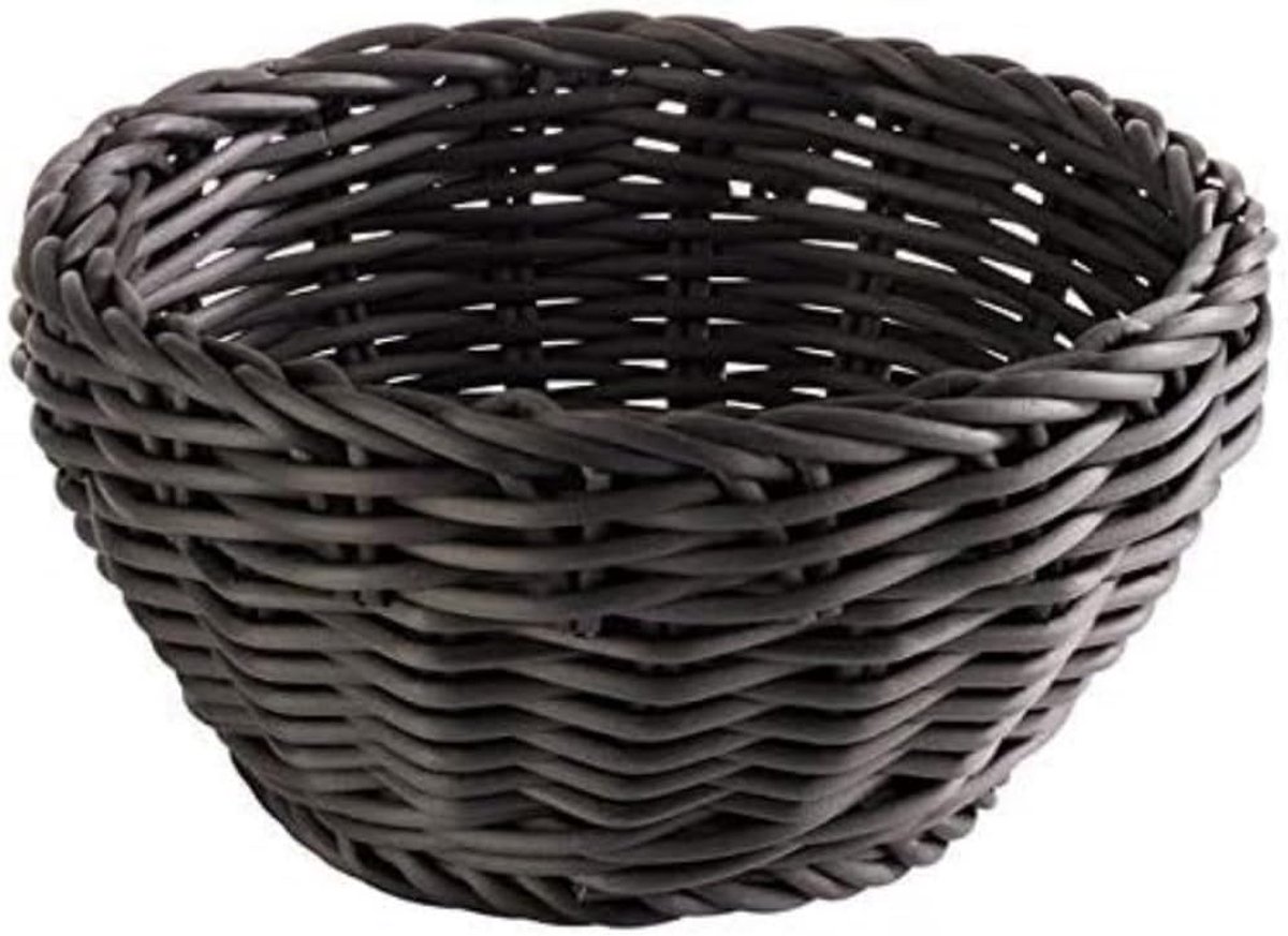 Mand rond "Profi Line", zwarte gevlochten mand/broodmand, mandje van polypropyleen, Ø 16 cm, hoogte 8 cm