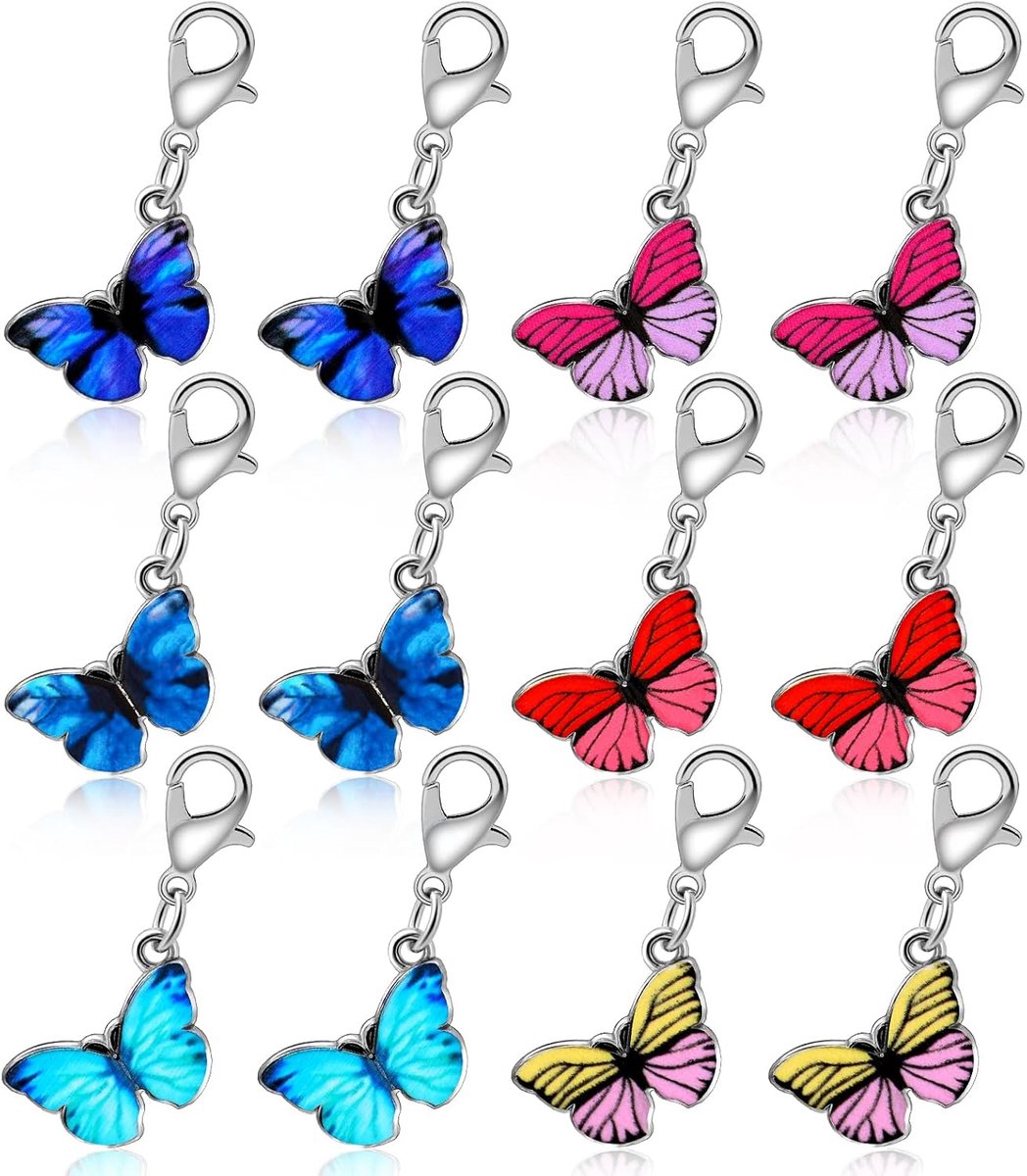 12 stuks steekmarkeringen, breien met karabijnsluiting, breien, haken, gereedschap, vlinder, haaksteekmarkers, sleutelhanger voor doe-het-zelf sieraden, weven
