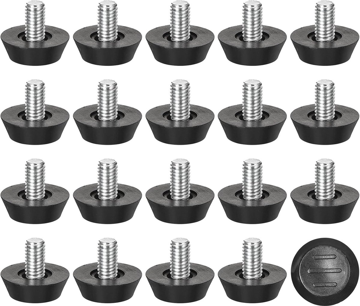 Verstelbare nivellerers voor meubels, 30 stuks, M6 x 10 mm, schroef voor het nivelleren van meubels met schroefdraad voor tafel, stoel, meubelpoten, zwart