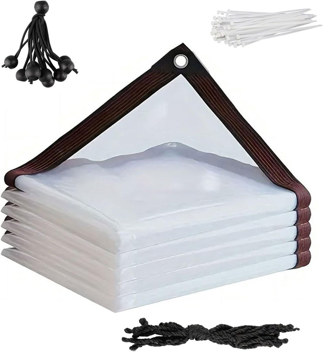 Afdekzeil met ingestanste ringen, waterdicht | Dekzeil, waterdicht, transparant, voor terras, balkon, tuinmeubelen, paviljoen, kippenhok, 2 x 3 m